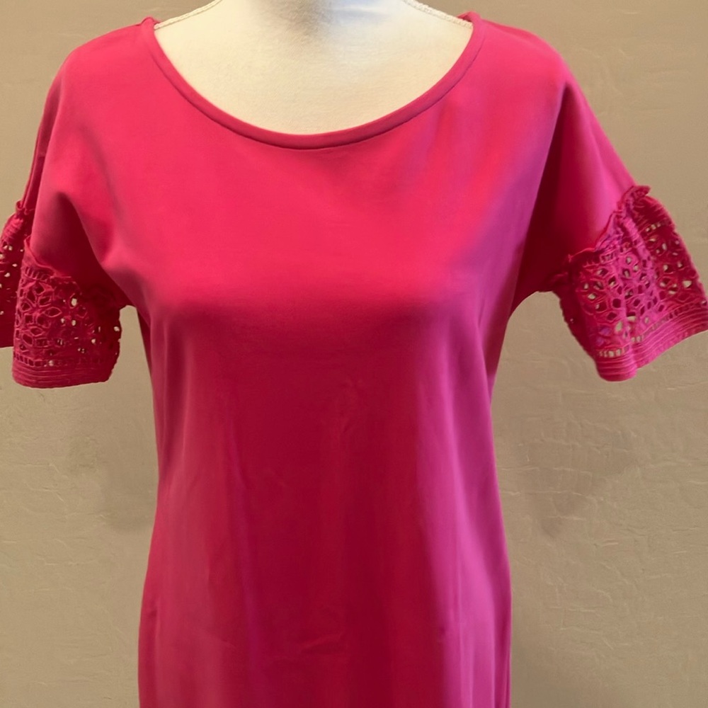 Talbots Pink Ruffled Sheath Dress with Puff Sleeves - Picture 2 of 7